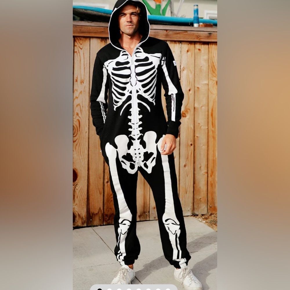 NWT Tipsy Elves Unisex Skelton Full Zip One Piece Jumpsuit Halloween- Size S
